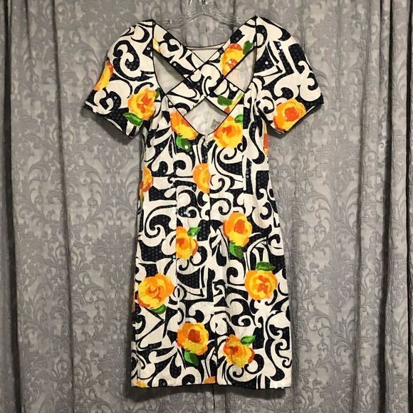 vintage Chancelle abstract floral print sequined dress size 6 - Picture 12 of 14